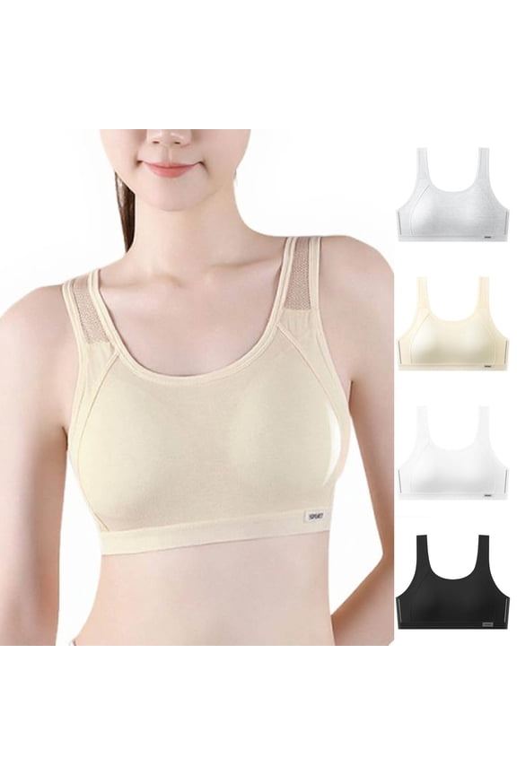 Wireless Bras with Support and Lift for Girls Soft Cotton Seamless Padding Bras High Impact Sports Bra White 13-14Years