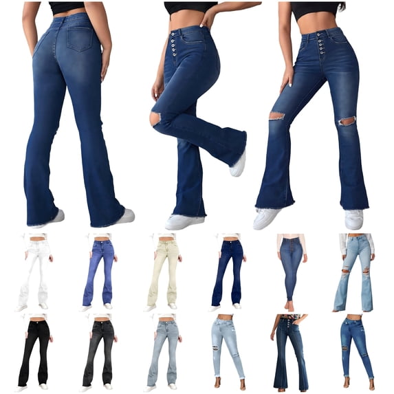 QIUOMBBP Women Distressed Jeans High Waist Pleated Skinny Jean Pants with Pockets Trendy Solid Color Basic Trousers Dark Blue XL