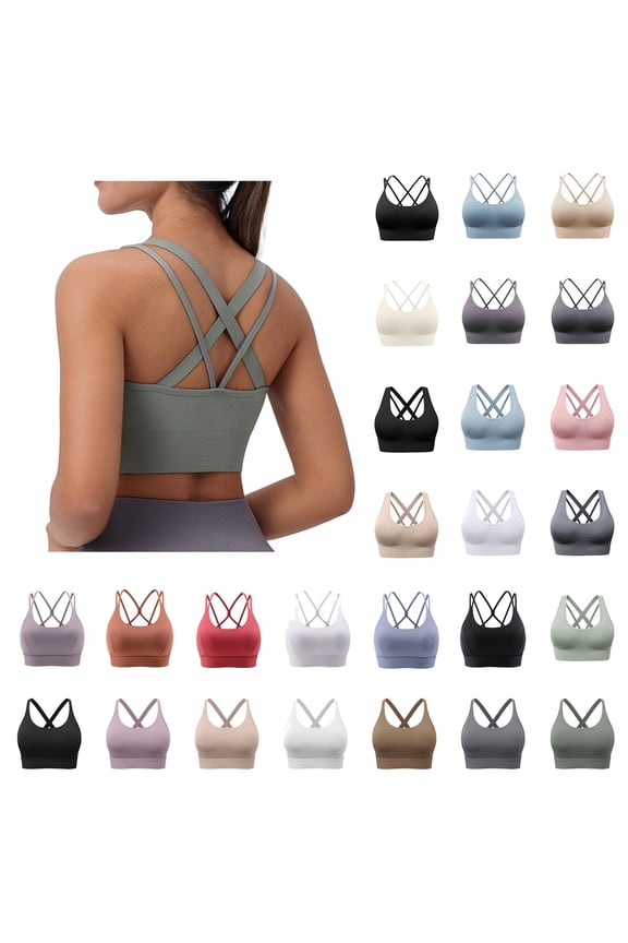 Women Fashion Going Out Strappy Bra, Criss Cross Back Wireless Full Coverage Bralettes Casual Daily Streetwear Sports Bras Green XXXL