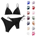 thumbnail image 1 of QIUOMBBP Women's 3 Piece String Bikini Set Triangle Tie Side Solid High Cut Swimsuit Bathing Suit for Water Sport Gray L, 1 of 5
