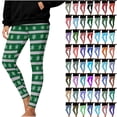thumbnail image 1 of QIUOMBBP Women's Christmas Leggings Striped Printed Yoga Pants High Waisted Tummy Control Activewear Workout Leggings, Red, M, 1 of 10