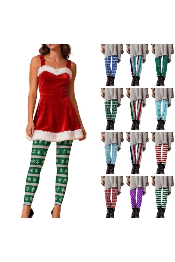 Women's Christmas Stripe Printed Leggings Elastic High Waisted Yoga Pants Casual Tight Bottom Trousers, Pink, XXL