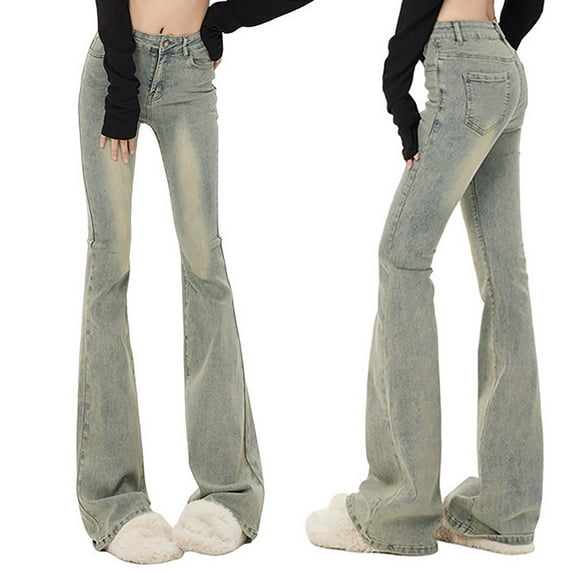 QIUOMBBP Women's Flare Jeans Y2K Bootcut Low Rise Vintage Denim Pants Bell Bottoms, Blue, L