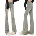 thumbnail image 1 of QIUOMBBP Women's Flare Jeans Y2K Bootcut Low Rise Vintage Denim Pants Bell Bottoms, Blue, M, 1 of 9