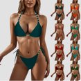 thumbnail image 1 of QIUOMBBP Women's Halter Bikini Set High Cut Triangle Side Tie Two Piece Swimsuit Beads Straps Bathing Suit for Summer Beach Red L, 1 of 8