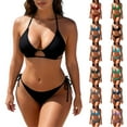 thumbnail image 1 of QIUOMBBP Women's Halter Bikini Set Triangle String Swimsuit Top with Tie Side High Cut Bottom Two Piece Bathing Suit for Beach Vacation Purple XL, 1 of 6