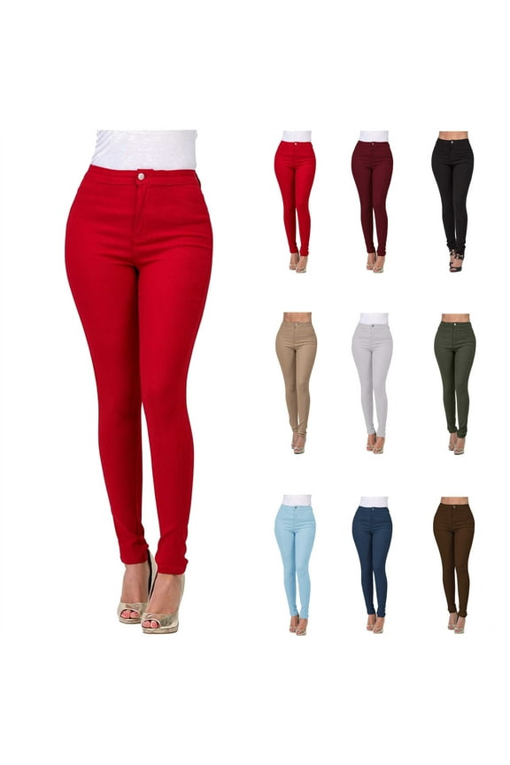 Women's High Rise Denim Legging Tummy Control Skinny Distressed Jeans with Pockets Button Waist Slim Fit Leggings, Blue, S