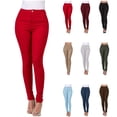 thumbnail image 1 of QIUOMBBP Women's High Rise Denim Legging Tummy Control Skinny Distressed Jeans with Pockets Button Waist Slim Fit Leggings, Khaki, XL, 1 of 6