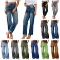 thumbnail image 1 of QIUOMBBP Women's Jeans High Waisted Straight Leg Stretchy Jeans Trendy Button Fly Straight Leg Denim Pants, Black, M, 1 of 10