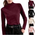 thumbnail image 1 of QIUOMBBP Women's Long Sleeve Turtleneck Fashion High Neck Party Tee Shirt Slim Fit Soft Base Layer Underwear Tops Wine XXXL, 1 of 7