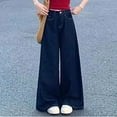 thumbnail image 1 of QIUOMBBP Women's Loose Wide Leg Jeans Young Girl Street Style Baggy High Waisted Trousers Trendy Y2K Denim Pants, Blue, M, 1 of 5