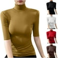 thumbnail image 1 of QIUOMBBP Women's Mock Neck Half Sleeve Shirts Ribbed Knit Slim Fit Basic Tee Casual Comfy Simple Tops Red S, 1 of 7