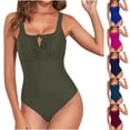 thumbnail image 1 of QIUOMBBP Women's One Piece Bathing Suit Cutout Front Striped Tummy Control Swimsuits High Cut Pool Parties Swimwear Hot Pink L, 1 of 5