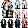thumbnail image 1 of QIUOMBBP Women's Plus Size Plaid Shirt Casual Button Down Long Sleeve Tops Casual Checkered Roll Up Everyday Wear, 1 of 5