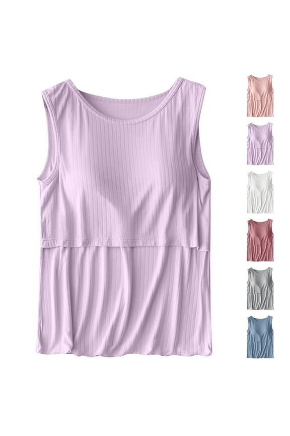QIUOMBBP Women's Solid Color Maternity Clothing Sleeveless Breastfeeding and Postpartum Clothing Nursing Blue XXXL