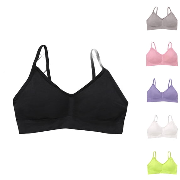 QIUOMBBP Women's Spaghetti Strap Workout Yoga Bralettes No Underwire Low Impact Wireless Seamless Sports Bras, Black, M