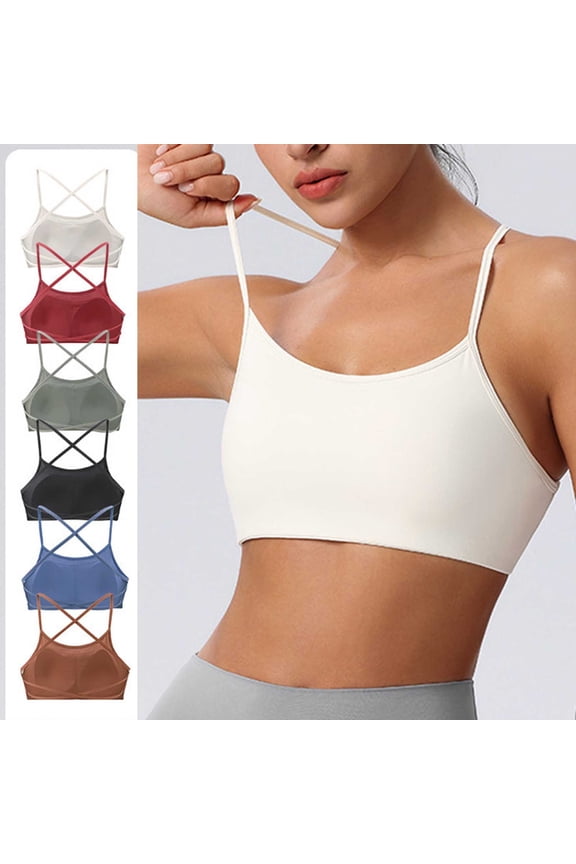 Women's Strappy Back Workout Bra Scoop Neck Full Coverage Wireless Cami Crop Top Yoga Gym Running Supportive Tshirt Bra Wine XL