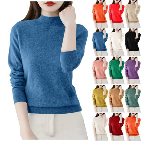 QIUOMBBP Women's Turtleneck Sweater Solid Chunky Pullover Casual Ribbed Knit Long Sleeve Tops, Orange, L