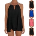 thumbnail image 1 of QIUOMBBP Women's Two Piece Tankini Sets Cutout Back Crewneck Baggy Flowy Swim Tops with Bikini Bottom Full Coverage Beach Bathing Suit Blue S, 1 of 3