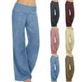 thumbnail image 1 of QIUOMBBP Women's Wide Leg Faux Denim Jeans Pull On High Waisted Stretchy Baggy Pants Casual Sweatpant Jeans, Dark Gray, XXXL, 1 of 7