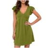QIUOMBBP Womens A Line Dresses Ruffle Sleeve V Neck T Shirts Mini Dress Summer Loose Casual Sundress for Outdoor Green L