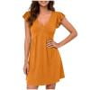 QIUOMBBP Womens A Line Dresses Ruffle Sleeve V Neck T Shirts Mini Dress Summer Loose Casual Sundress for Outdoor Orange L