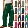thumbnail image 1 of QIUOMBBP Womens Baggy Wide Leg Sweatpants Fashion Contrast Patchwork Drawstring Sweat Pants Barrel Lounge Trousers Teen Girls Clothes, Army Green, S, 1 of 9