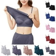 thumbnail image 1 of QIUOMBBP Womens Built-in Bra Tank Tops and Shorts 2 Piece Pajamas Sets Casual Sleeveless Sleepwear Solid Color Lounge Set, Gray, M, 1 of 7