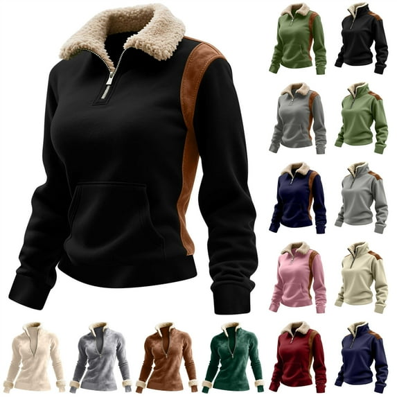 QIUOMBBP Womens Fleece Lined Quarter Zip Pullover Solid Color Sherpa Warm Athletic Sweatshirts Long Sleeve Tops Y2k Clothes, Green, S