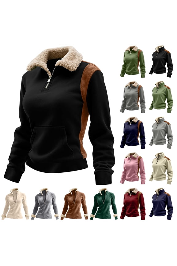 Womens Fleece Lined Quarter Zip Pullover Solid Color Sherpa Warm Athletic Sweatshirts Long Sleeve Tops Y2k Clothes, White, XXL
