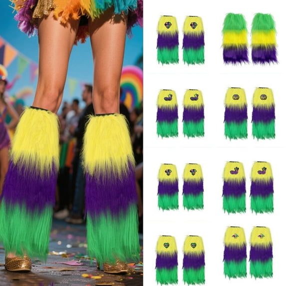 QIUOMBBP Womens Fuzzy Faux Fur Leg Warmers Mardi Gras Warm Legwarmers Carnival Party Dance Socks Accessories
