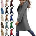 thumbnail image 1 of QIUOMBBP Womens Hooded Wool Coats Casual Button Up Slim Overcoat Solid Color Mid Length Fashion Fall Winter Jackets Peacoat Outerwear, Green, M, 1 of 10