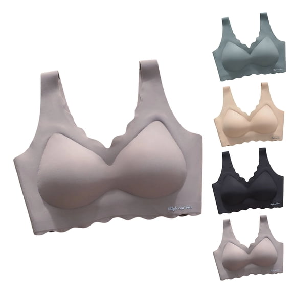 QIUOMBBP Womens Jelly Bras Scalloped Seamless Full Coverage Pull On Bra Soft Comfort Wireless Tshirts Bralettes Beige M