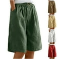 thumbnail image 1 of QIUOMBBP Womens Long Shorts Summer Loose Breathable Linen Straight Leg Short with Pockets Elastic Waist Drawstring Comfy Knee Length Pants Yellow XXXL, 1 of 7