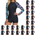 thumbnail image 1 of QIUOMBBP Womens One Piece Wetsuit Long Sleeve Half Zipper Front Rash Guard Boyleg Bathing Suit for Summer Beach Multicolor L, 1 of 8