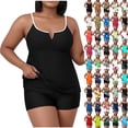 thumbnail image 1 of QIUOMBBP Womens Plus Size Tankini Swimsuit V Neck Ruffled Hem Adjustable Straps Padded Tank Top with Swim Shorts Modest Beach Vacation Bathing Suit Blue XXXXXL, 1 of 7