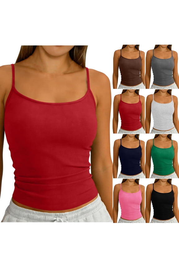 Womens Spaghetti Strap Tank Top Compression Backless Ribbed Knit Shirts Summer Slim Fit Comfy Camisole Top White XL