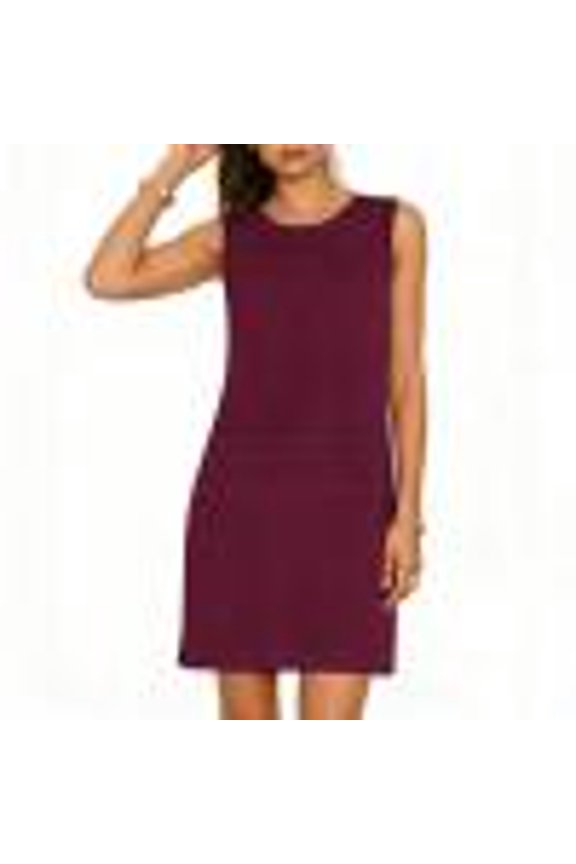 Womens Sun Dresses Striped Split Side Crew Neck Sleeveless Mini Sundress Loose Summer Business Casual Dress Wine L