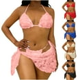 thumbnail image 1 of QIUOMBBP Womens Three Piece Bikini Set Halter String Swimsuit Top Side Tie Bottom with Short Sarong Cover Up Two Piece Bathing Suit for Beach Vacation Beige L, 1 of 10