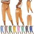 thumbnail image 1 of QIUOMBBP Womens Wide Leg Capri Pants Side Slits Linen Cropped Trousers Casual Drawstring Elastic Waist Summer Beach Capris Purple XXL, 1 of 7