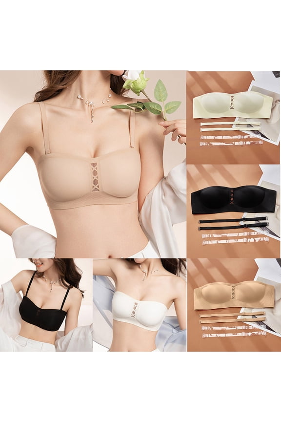 Womens Wireless Bra Detachable Thin Straps Square Neck Padded Bras Yoga Fitness Workout Bandeau Top Black XL