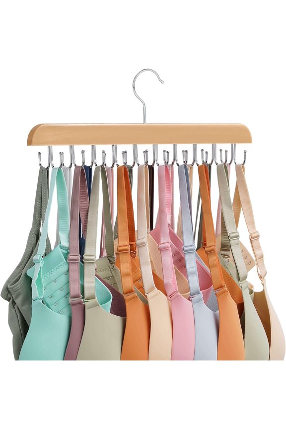 Bra Hanger for Closet, Tank Top Hanger 20 Hooks Capacity Sturdy Wood Space Saving Hanger Sport Bras Holder, Closet Organizers and Storage, Black 1 Pack