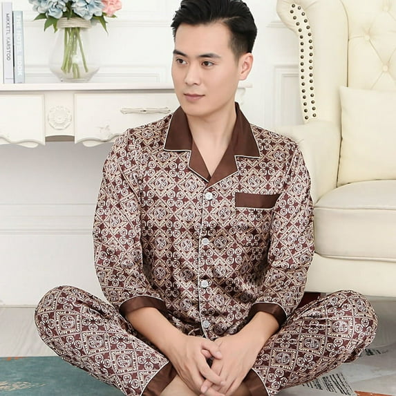QIUTIAN High Quality Pajamas Set Men Spring Autumn Thin Polyester Ice Silk Long-sleeved Sleepwear Plus Size Summer Home Clothes Male