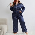 thumbnail image 1 of QIUTIAN Plus Size Silk Satin Women Pajama Sets Solid Long Sleeves Top & Full-Length Pants 2 Piece Button Sleepwear Nightwear with Pocket, 1 of 5