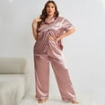 thumbnail image 1 of QIUTIAN Plus Size Women Pajamas Set Short Sleeve 2PCS Pijama Mujer Loungewear Faux Silk Sleepwear Button Shirt Pants Set 3XL 4XL 5XL, 1 of 5