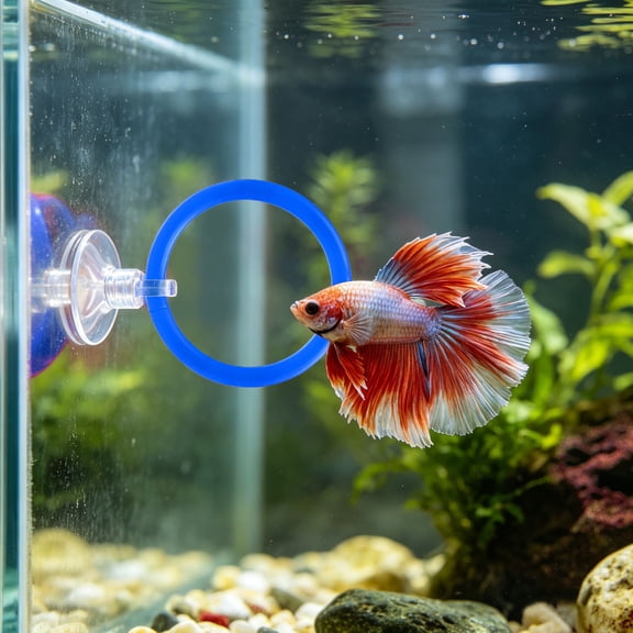 QIUXUJ-1pc Fish Feeding Ring, Betta Ring Enrichment Toys, Exercise Training Rings for Tank Beta Fish Toys Beta Floating Aquarium Decor (Blue)
