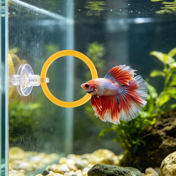 QIUXUJ-1pc Fish Feeding Ring, Betta Ring Enrichment Toys, Exercise Training Rings for Tank Beta Fish Toys Beta Floating Aquarium Decor (Yellow)