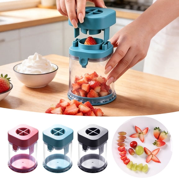 QIUXUJ-1pc Fruit Cutter Tool, Stainless Steel Fruit Slicer, Quick Fruit Cutter for Grapes, Cherry Tomatoes & Small Fruits, Kitchen Gadget (Black)