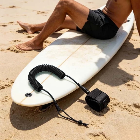 QIUXUJ-1pc Coil SUP Leash, 9.8 ft Coiled Paddle Board Leashes, TPU Cord Board Leash, Thick Legrope Strap for Longboard Surfboards, Stand-up Paddleboards (Black)