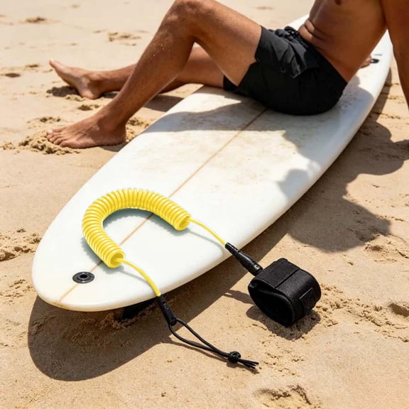 QIUXUJ-1pc Coil SUP Leash, 9.8 ft Coiled Paddle Board Leashes, TPU Cord Board Leash, Thick Legrope Strap for Longboard Surfboards, Stand-up Paddleboards (Yellow)